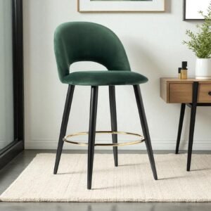 Avant-Garde Luxe Upholstered Bar Chair with Sculpted Metallic Base in Green Colour