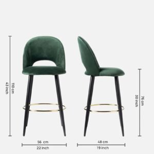 Avant-Garde Luxe Upholstered Bar Chair with Sculpted Metallic Base in Green Colour - Image 2