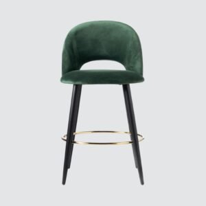 Avant-Garde Luxe Upholstered Bar Chair with Sculpted Metallic Base in Green Colour - Image 3