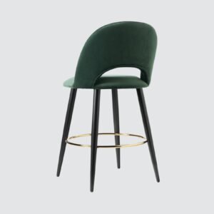 Avant-Garde Luxe Upholstered Bar Chair with Sculpted Metallic Base in Green Colour - Image 5