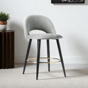Avant-Garde Luxe Upholstered Bar Chair with Sculpted Metallic Base in Beige Colour