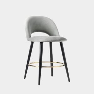 Avant-Garde Luxe Upholstered Bar Chair with Sculpted Metallic Base in Beige Colour - Image 3