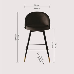 Metropolitan Luxe Bar Chair with Sculpted Metal Base and Textured Upholstery in Charcoal Black Colour - Image 2