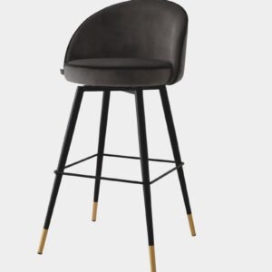 Metropolitan Luxe Bar Chair with Sculpted Metal Base and Textured Upholstery in Charcoal Black Colour - Image 3
