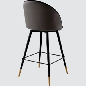 Metropolitan Luxe Bar Chair with Sculpted Metal Base and Textured Upholstery in Charcoal Black Colour - Image 5