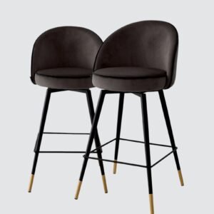 Metropolitan Luxe Bar Chair with Sculpted Metal Base and Textured Upholstery in Charcoal Black Colour - Image 6