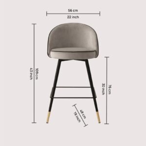 Metropolitan Luxe Bar Chair with Sculpted Metal Base and Textured Upholstery in Grey Colour - Image 2