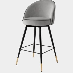Metropolitan Luxe Bar Chair with Sculpted Metal Base and Textured Upholstery in Grey Colour - Image 3