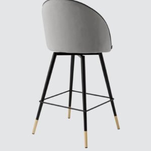 Metropolitan Luxe Bar Chair with Sculpted Metal Base and Textured Upholstery in Grey Colour - Image 5