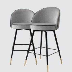 Metropolitan Luxe Bar Chair with Sculpted Metal Base and Textured Upholstery in Grey Colour - Image 6