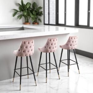 Piccolo Modern Blush Pink Velvet Counter Chair with Black Tapered Legs and Gold Accents