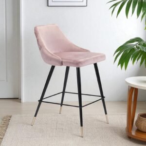 Piccolo Modern Blush Pink Velvet Counter Chair with Black Tapered Legs and Gold Accents - Image 2