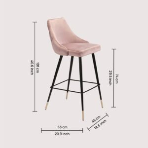 Piccolo Modern Blush Pink Velvet Counter Chair with Black Tapered Legs and Gold Accents - Image 3