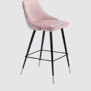 Piccolo Modern Blush Pink Velvet Counter Chair with Black Tapered Legs and Gold Accents - Image 4