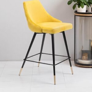 Piccolo Modern Yellow Velvet Counter Chair with Black Tapered Legs and Gold Accents