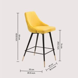 Piccolo Modern Yellow Velvet Counter Chair with Black Tapered Legs and Gold Accents - Image 2