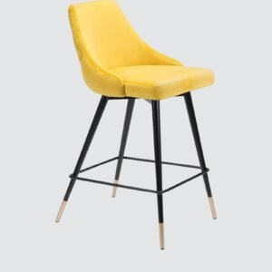 Piccolo Modern Yellow Velvet Counter Chair with Black Tapered Legs and Gold Accents - Image 3