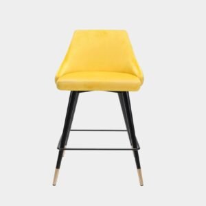 Piccolo Modern Yellow Velvet Counter Chair with Black Tapered Legs and Gold Accents - Image 4