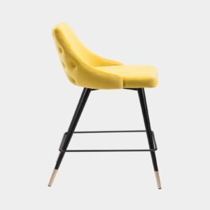 Piccolo Modern Yellow Velvet Counter Chair with Black Tapered Legs and Gold Accents - Image 5