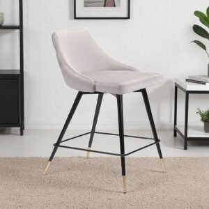 Piccolo Modern Grey Velvet Counter Chair with Black Tapered Legs and Gold Accents
