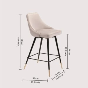 Piccolo Modern Grey Velvet Counter Chair with Black Tapered Legs and Gold Accents - Image 2