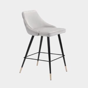 Piccolo Modern Grey Velvet Counter Chair with Black Tapered Legs and Gold Accents - Image 3