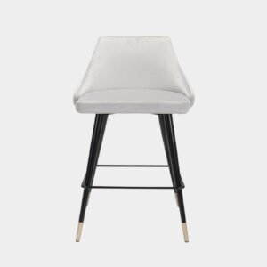 Piccolo Modern Grey Velvet Counter Chair with Black Tapered Legs and Gold Accents - Image 4