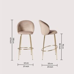 Luisa Modern Plush Bar Chair with Brushed Metal Frame and Integrated Footrest with Beige Colour - Image 2