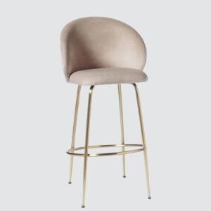 Luisa Modern Plush Bar Chair with Brushed Metal Frame and Integrated Footrest with Beige Colour - Image 3