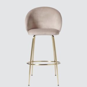 Luisa Modern Plush Bar Chair with Brushed Metal Frame and Integrated Footrest with Beige Colour - Image 4