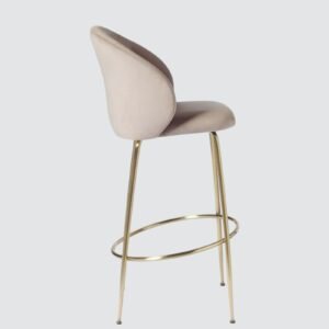 Luisa Modern Plush Bar Chair with Brushed Metal Frame and Integrated Footrest with Beige Colour - Image 5