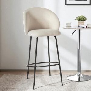 Luisa Modern Plush Bar Chair with Brushed Metal Frame and Integrated Footrest with Off White Colour