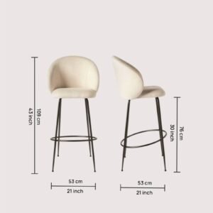 Luisa Modern Plush Bar Chair with Brushed Metal Frame and Integrated Footrest with Off White Colour - Image 2