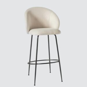 Luisa Modern Plush Bar Chair with Brushed Metal Frame and Integrated Footrest with Off White Colour - Image 3