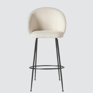 Luisa Modern Plush Bar Chair with Brushed Metal Frame and Integrated Footrest with Off White Colour - Image 4