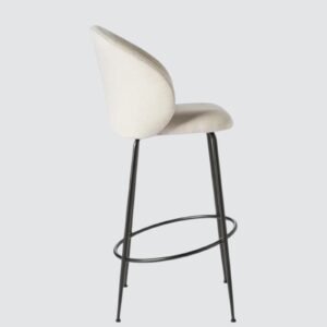 Luisa Modern Plush Bar Chair with Brushed Metal Frame and Integrated Footrest with Off White Colour - Image 5
