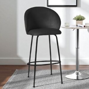 Luisa Modern Plush Bar Chair with Brushed Metal Frame and Integrated Footrest with Black Colour