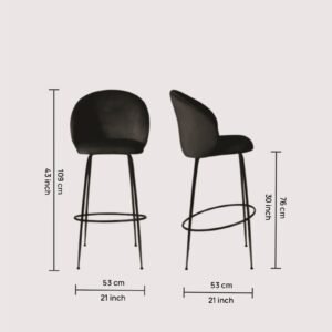 Luisa Modern Plush Bar Chair with Brushed Metal Frame and Integrated Footrest with Black Colour - Image 2