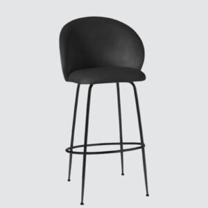 Luisa Modern Plush Bar Chair with Brushed Metal Frame and Integrated Footrest with Black Colour - Image 3