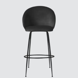 Luisa Modern Plush Bar Chair with Brushed Metal Frame and Integrated Footrest with Black Colour - Image 4
