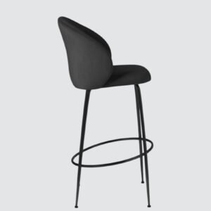 Luisa Modern Plush Bar Chair with Brushed Metal Frame and Integrated Footrest with Black Colour - Image 5
