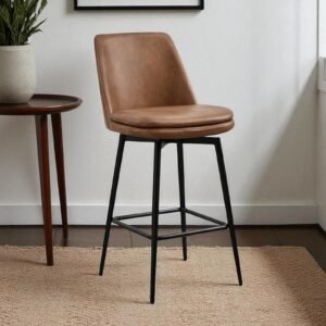 Rustico Industrial Modern Faux Leather Bar Chair With Matte Black Tapered Legs in Brown Colour