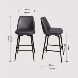 Rustico Industrial Modern Faux Leather Bar Chair With Matte Black Tapered Legs in Blue Colour - Image 2