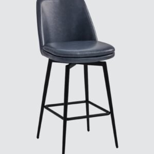 Rustico Industrial Modern Faux Leather Bar Chair With Matte Black Tapered Legs in Blue Colour - Image 3