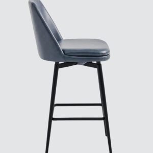 Rustico Industrial Modern Faux Leather Bar Chair With Matte Black Tapered Legs in Blue Colour - Image 5