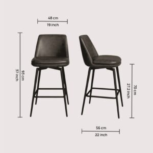 Rustico Industrial Modern Faux Leather Bar Chair With Matte Black Tapered Legs in Grey Colour - Image 2