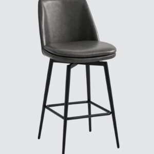 Rustico Industrial Modern Faux Leather Bar Chair With Matte Black Tapered Legs in Grey Colour - Image 3