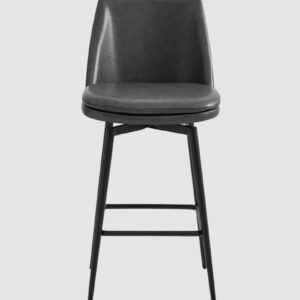 Rustico Industrial Modern Faux Leather Bar Chair With Matte Black Tapered Legs in Grey Colour - Image 4