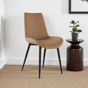 The Urban Cognac Luxe Dining Chair With Leatherette Upholstery with Off White Colour - Image 1