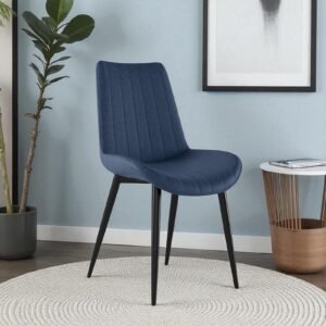 The Urban Cognac Luxe Dining Chair With Leatherette Upholstery with Navy Blue Colour - Image 1